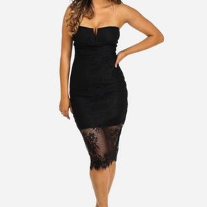 Cocktail Strapless Black lace midi dress